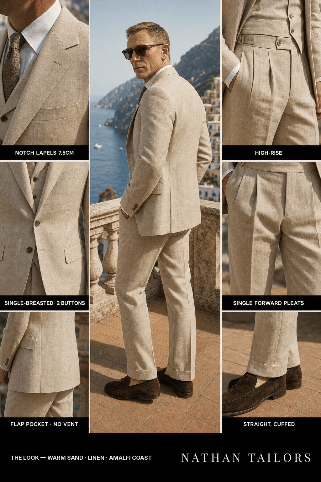 warm sand single-breasted bespoke suit — custom tailored by Nathan Tailors, the Hoi An custom tailor