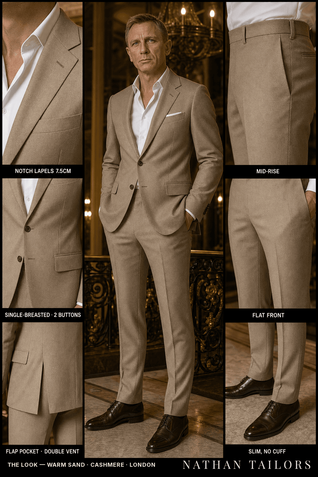 warm sand single-breasted bespoke suit — custom tailored by Nathan Tailors, the Hoi An custom tailor