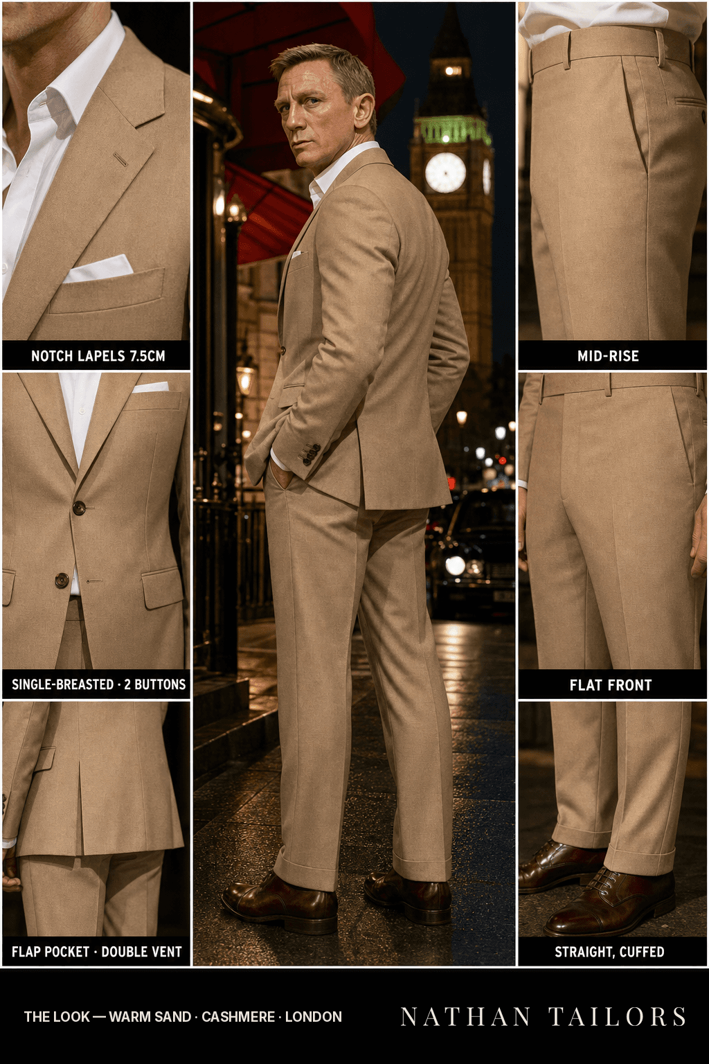 warm sand single-breasted bespoke suit — custom tailored by Nathan Tailors, the Hoi An custom tailor