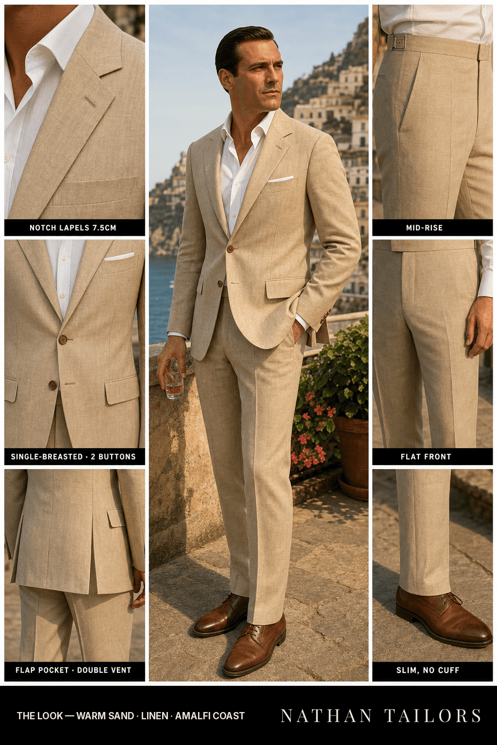 warm sand single-breasted bespoke suit — custom tailored by Nathan Tailors, the Hoi An custom tailor