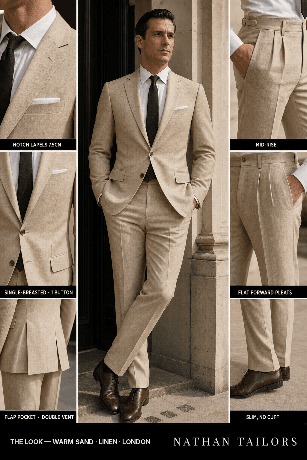warm sand single-breasted bespoke suit — custom tailored by Nathan Tailors, the Hoi An custom tailor