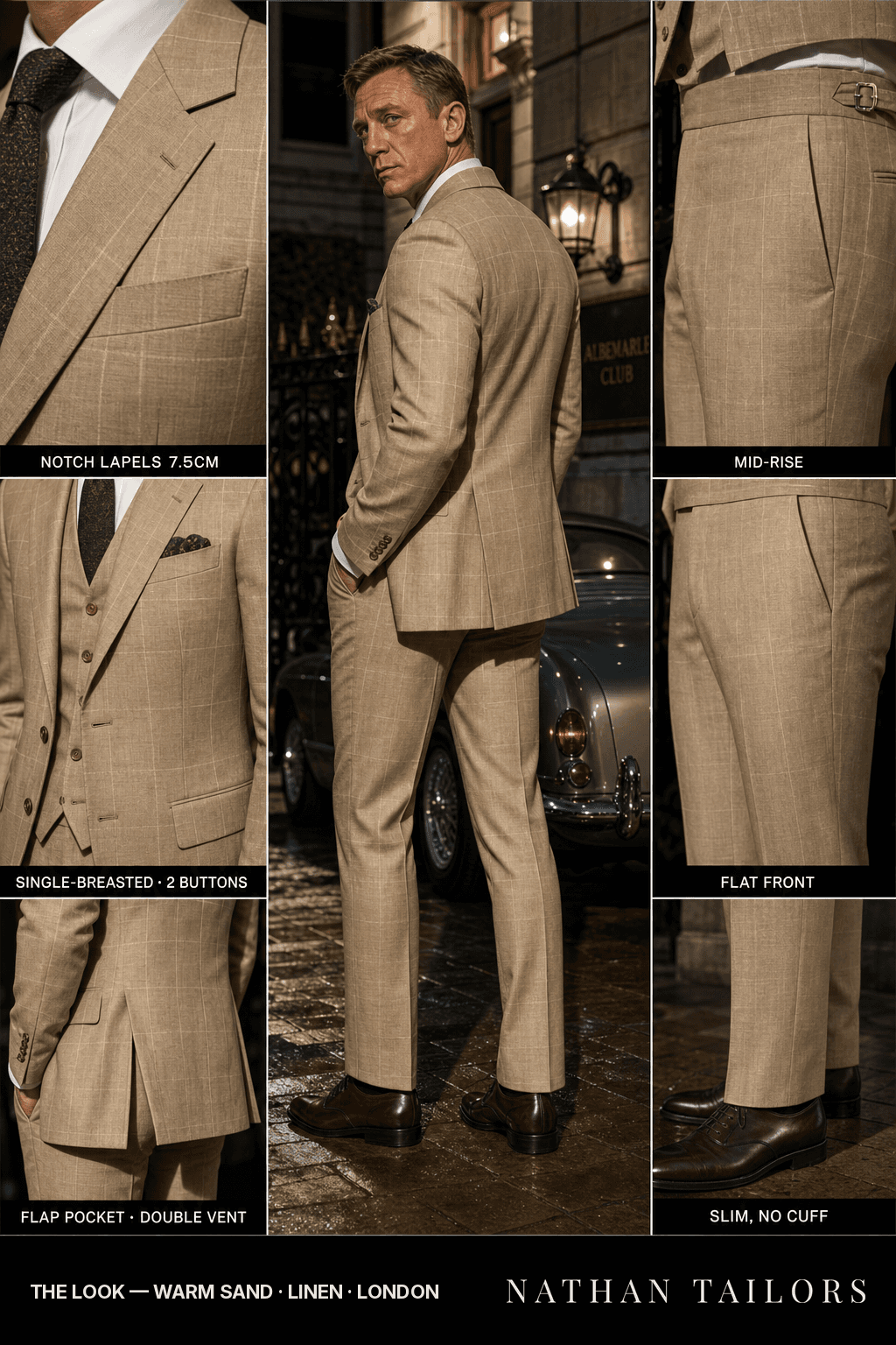 warm sand windowpane single-breasted bespoke suit — custom tailored by Nathan Tailors, the Hoi An custom tailor