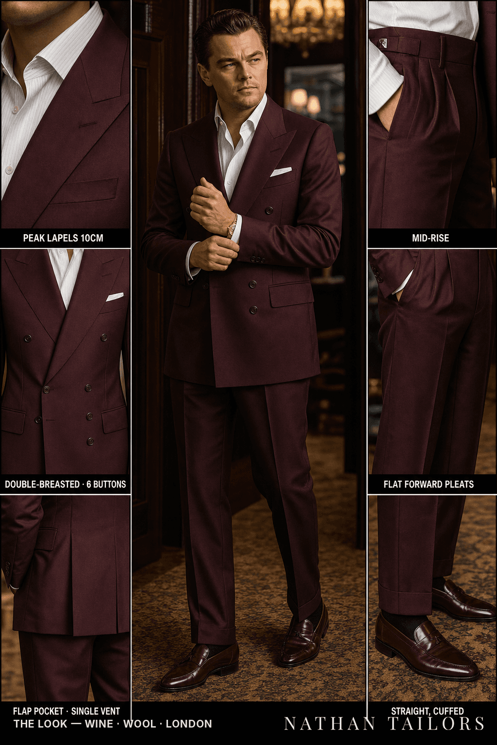 wine double-breasted bespoke suit — custom tailored by Nathan Tailors, the Hoi An custom tailor