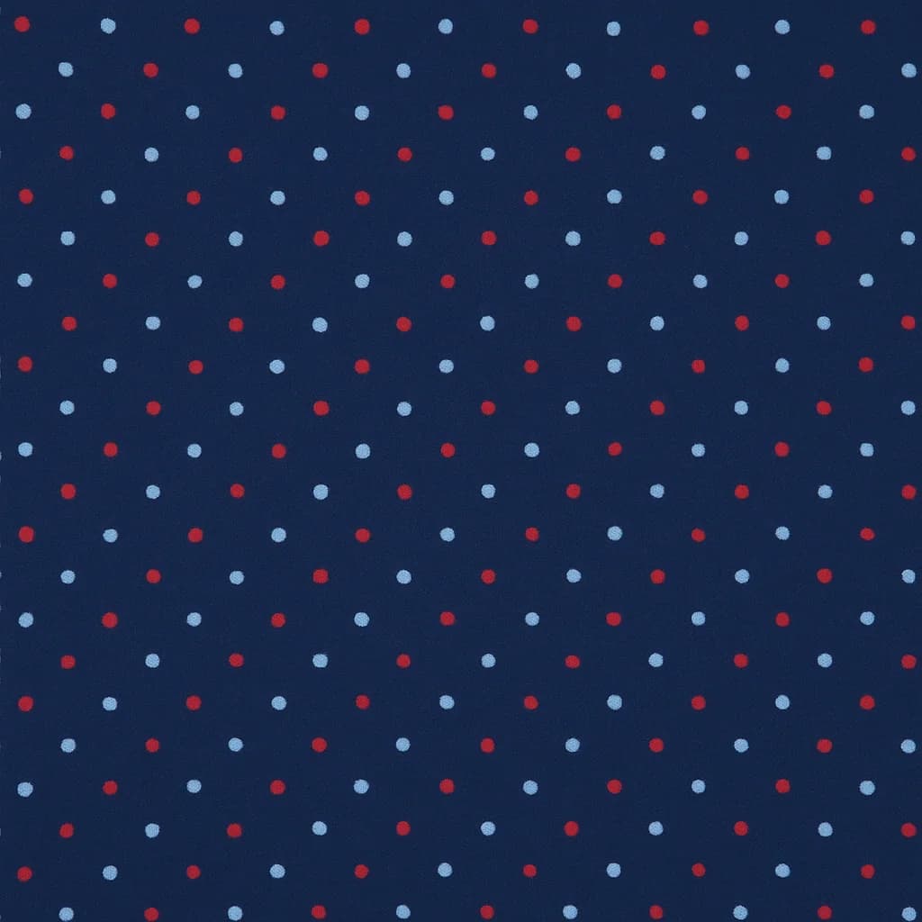 Cotton Blend Dark Navy Crimson Red Polka Dot Business Suiting Fabric — Cotton Blend fabric swatch from Nathan Tailors, a Hoi An tailor