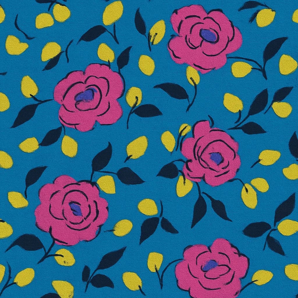 Cotton Bright Blue Vibrant Yellow Floral Summer Dress Fabric — Cotton fabric swatch from Nathan Tailors, a Hoi An tailor