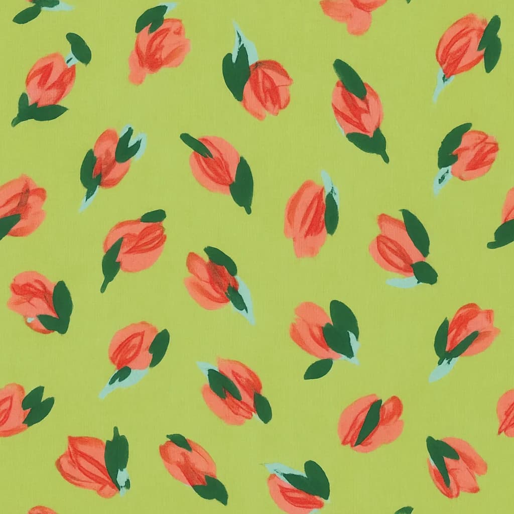 Cotton Light Olive Green & Coral Pink Floral Summer Dresses Fabric — Cotton fabric swatch from a Hoi An tailor