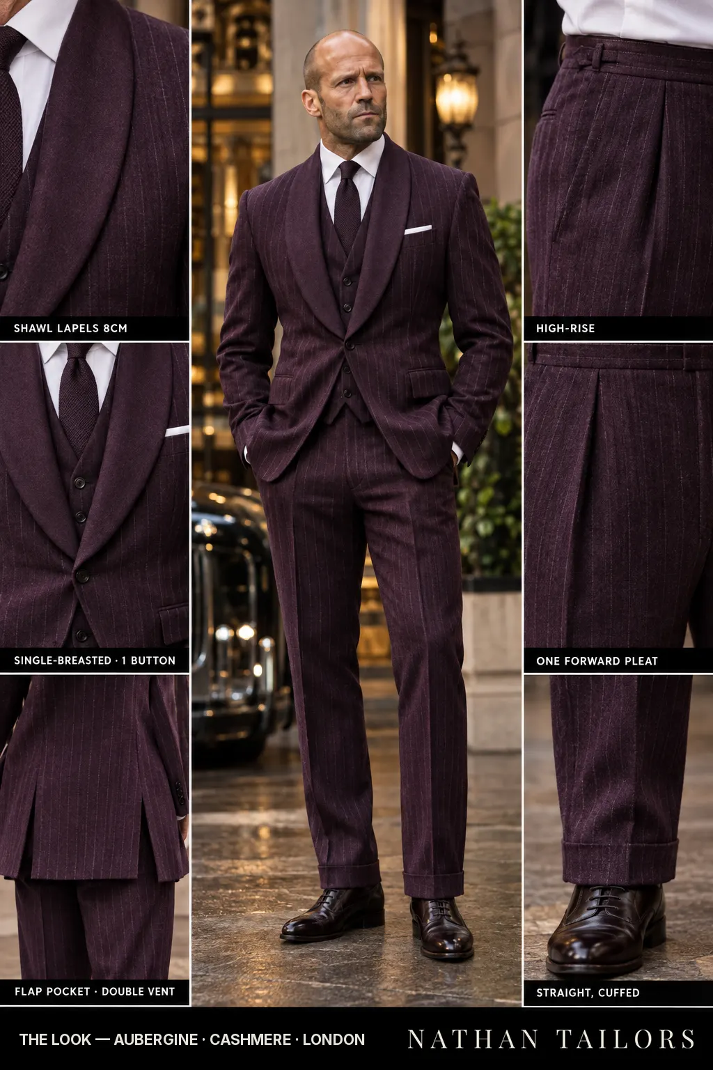 aubergine chalk_stripe single-breasted bespoke suit โ custom tailored by Nathan Tailors, the Hoi An custom tailor