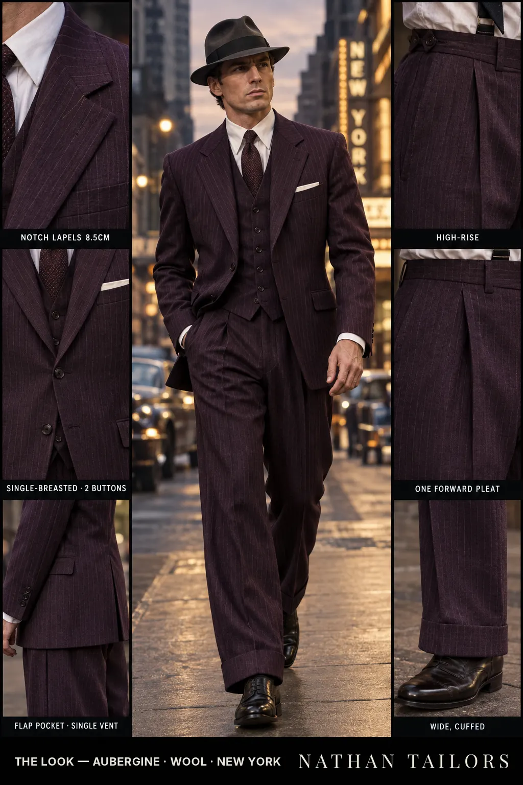 aubergine pinstripe single-breasted bespoke suit — custom tailored by Nathan Tailors, the Hoi An custom tailor