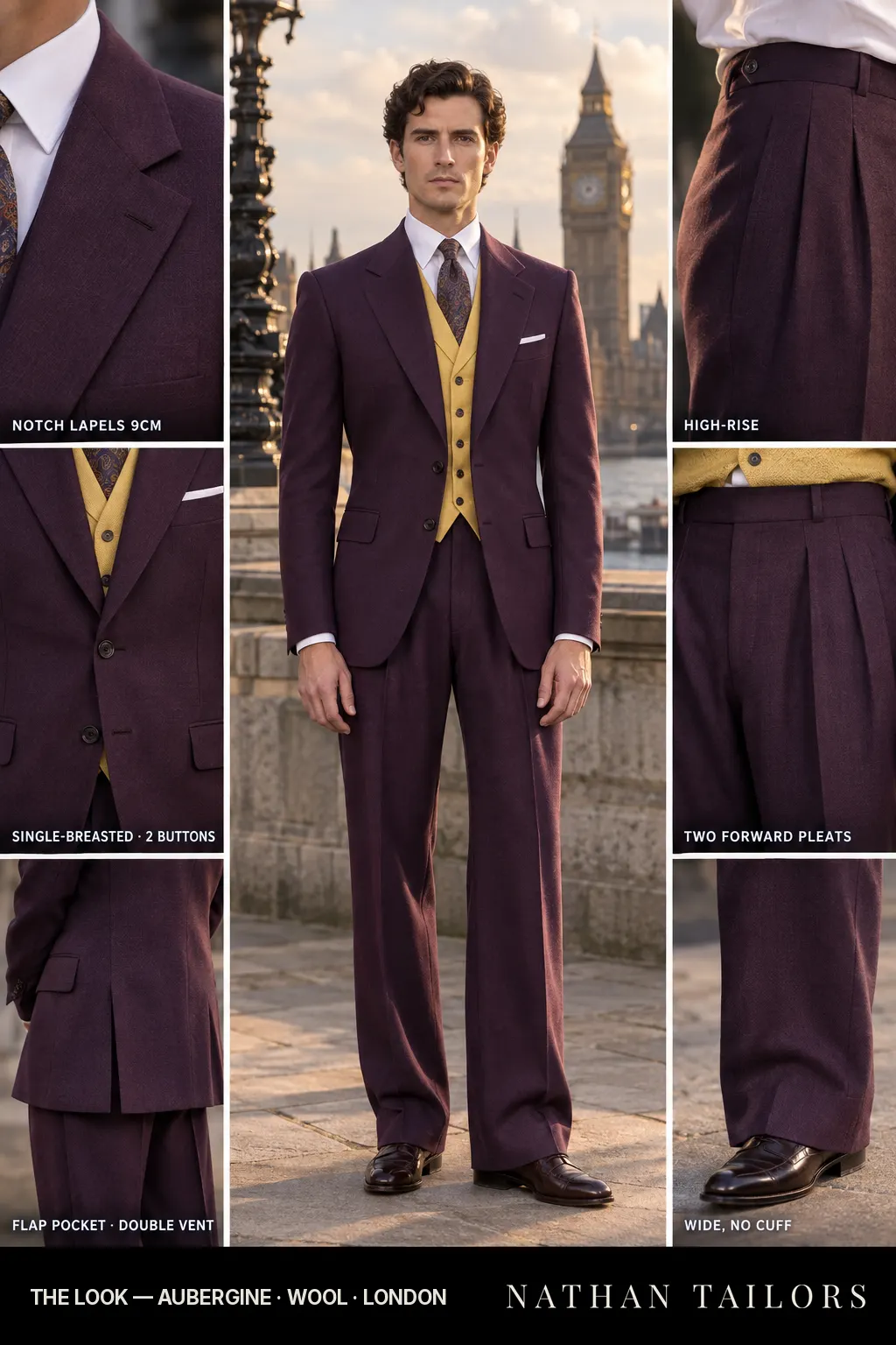 aubergine single-breasted bespoke suit โ custom tailored by Nathan Tailors, the Hoi An custom tailor