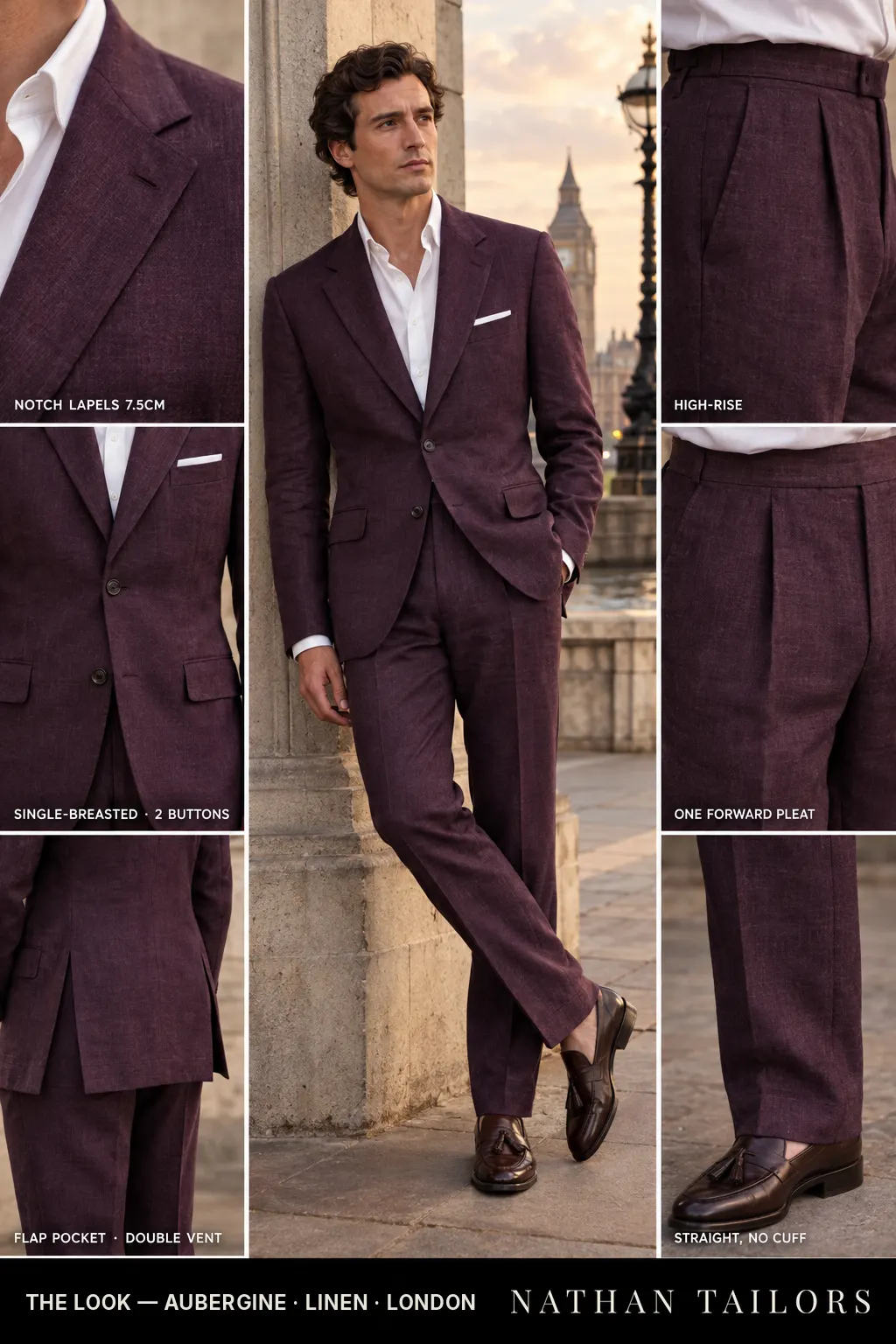 aubergine single-breasted bespoke suit — custom tailored by Nathan Tailors, the Hoi An custom tailor