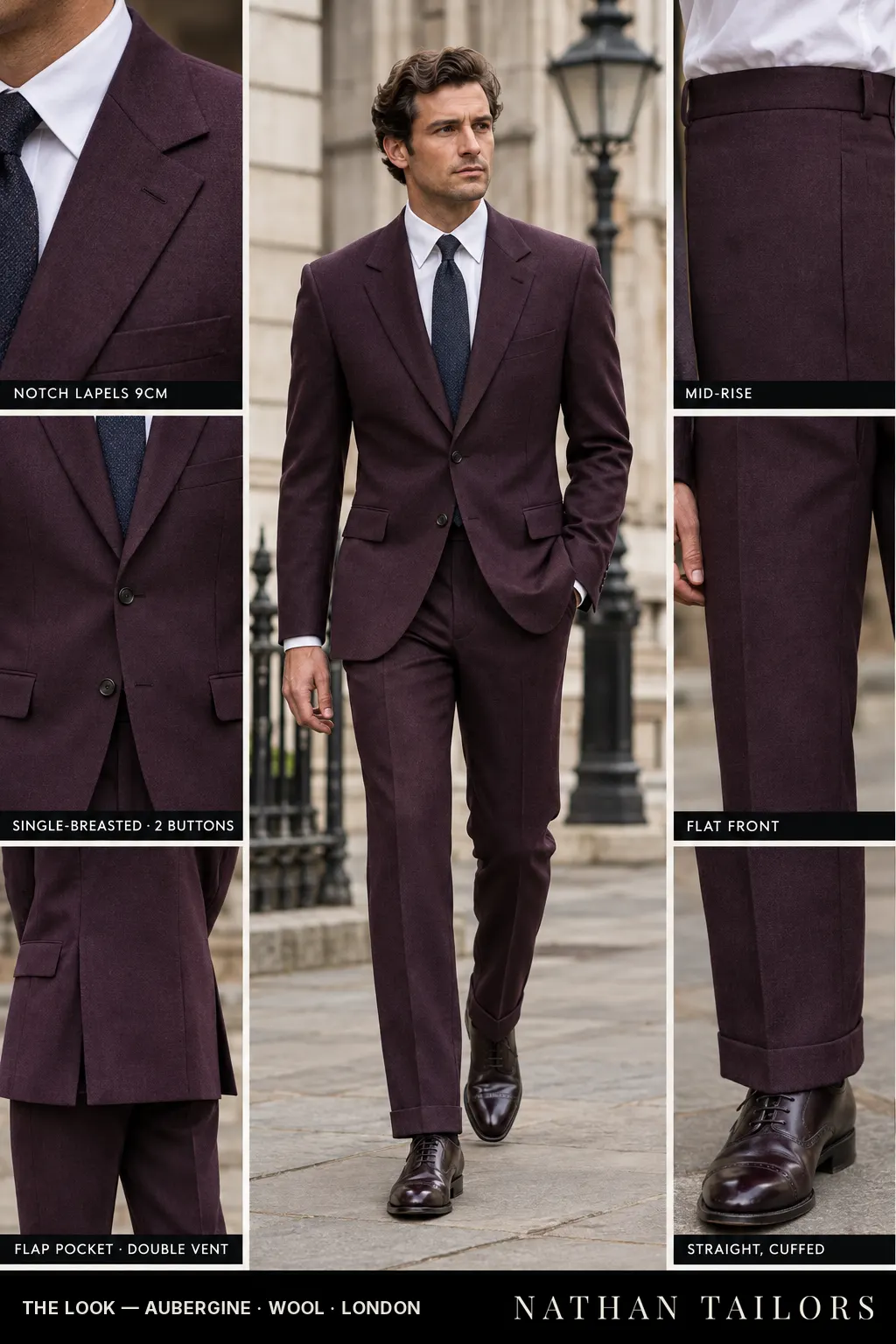 aubergine single-breasted bespoke suit — custom tailored by Nathan Tailors, the Hoi An custom tailor