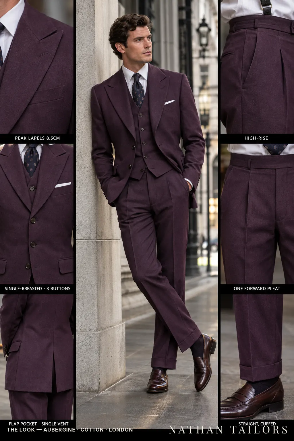 aubergine single-breasted bespoke suit — custom tailored by Nathan Tailors, the Hoi An custom tailor