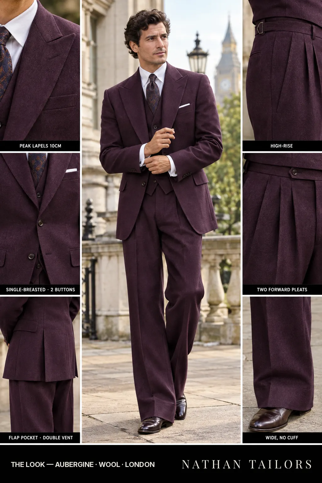 aubergine single-breasted bespoke suit โ custom tailored by Nathan Tailors, the Hoi An custom tailor