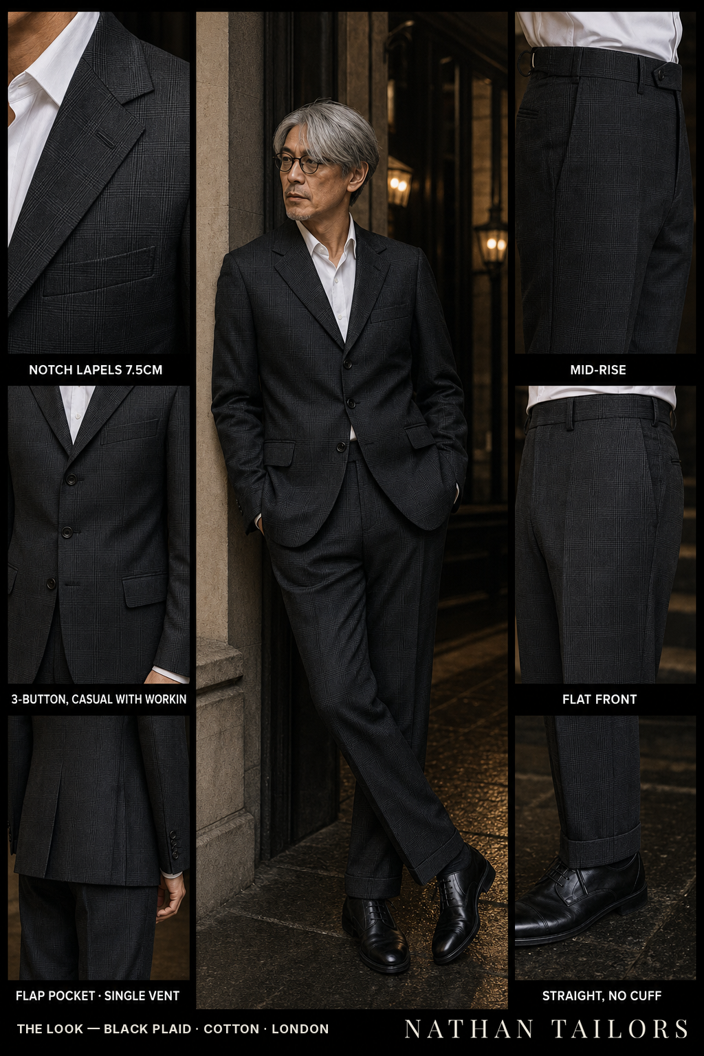 black plaid glen_plaid single-breasted bespoke suit — custom tailored by Nathan Tailors, the Hoi An custom tailor