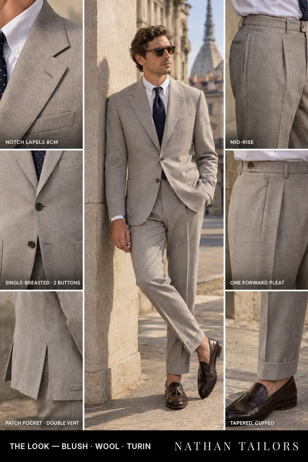 blush single-breasted bespoke suit — custom tailored by Nathan Tailors, the Hoi An custom tailor