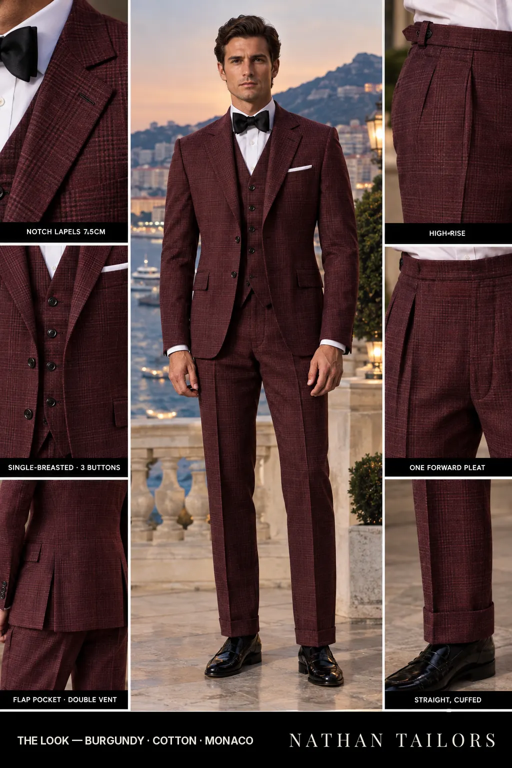 burgundy glen_plaid single-breasted bespoke suit โ custom tailored by Nathan Tailors, the Hoi An custom tailor