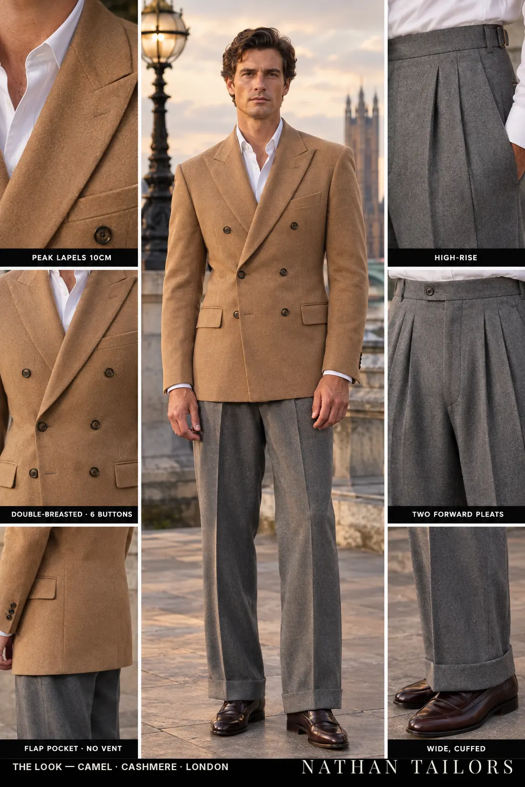 camel double-breasted bespoke suit — custom tailored by Nathan Tailors, the Hoi An custom tailor