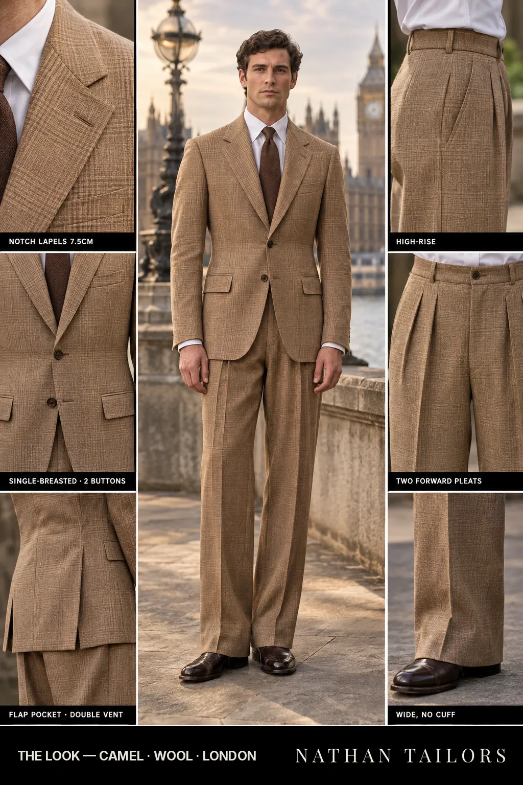 camel glen_plaid single-breasted bespoke suit — custom tailored by Nathan Tailors, the Hoi An custom tailor