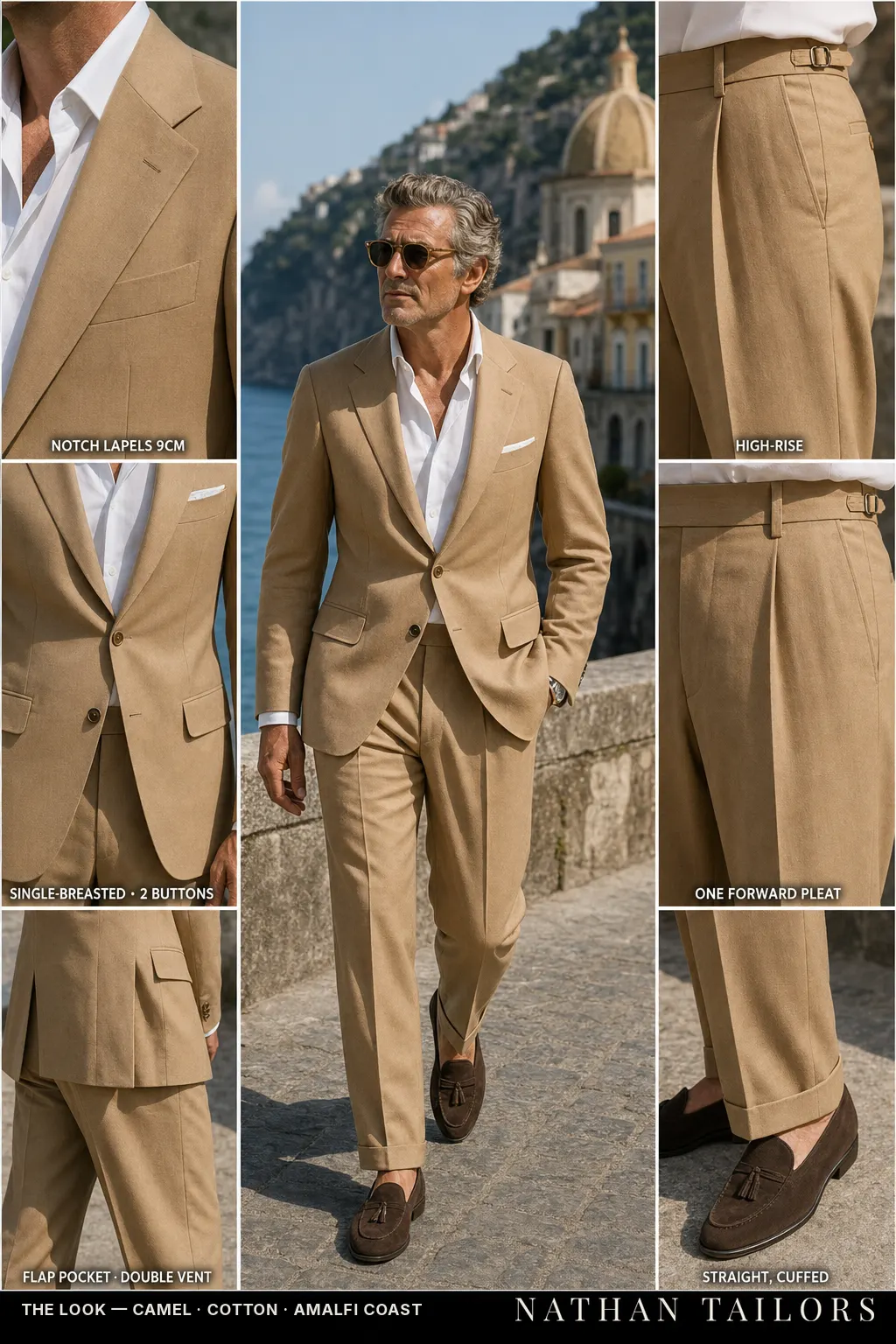 camel single-breasted bespoke suit — custom tailored by Nathan Tailors, the Hoi An custom tailor