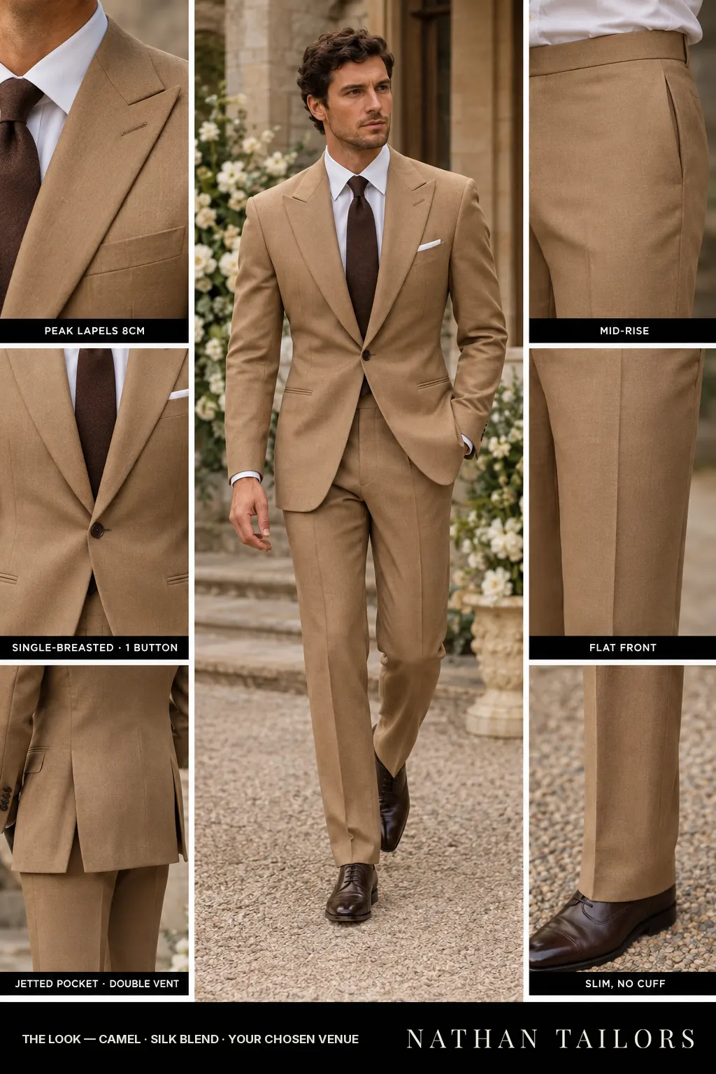 camel single-breasted bespoke suit โ custom tailored by Nathan Tailors, the Hoi An custom tailor