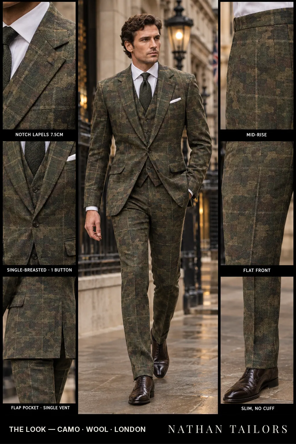 camo windowpane single-breasted bespoke suit — custom tailored by Nathan Tailors, the Hoi An custom tailor