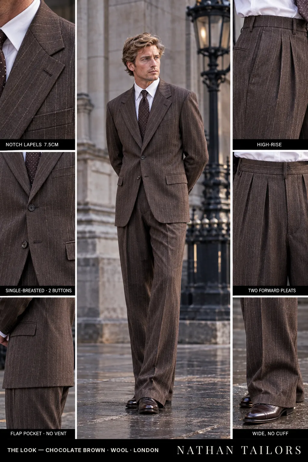 chocolate brown chalk_stripe single-breasted bespoke suit โ custom tailored by Nathan Tailors, the Hoi An custom tailor