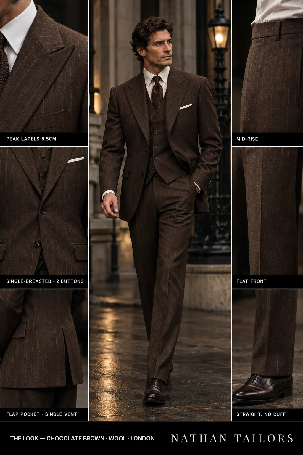 chocolate brown chalk_stripe single-breasted bespoke suit — custom tailored by Nathan Tailors, the Hoi An custom tailor