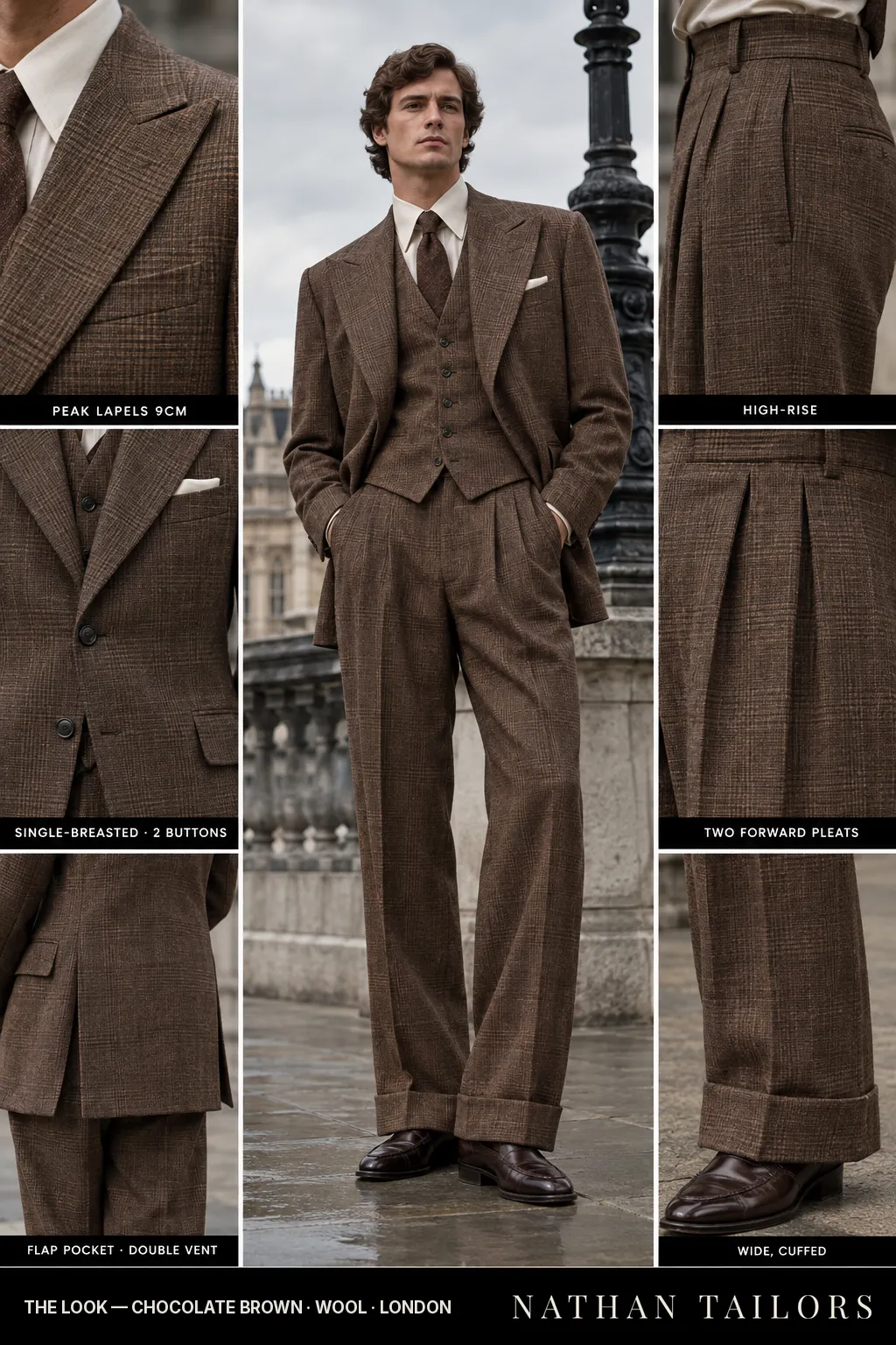 chocolate brown glen_plaid single-breasted bespoke suit — custom tailored by Nathan Tailors, the Hoi An custom tailor