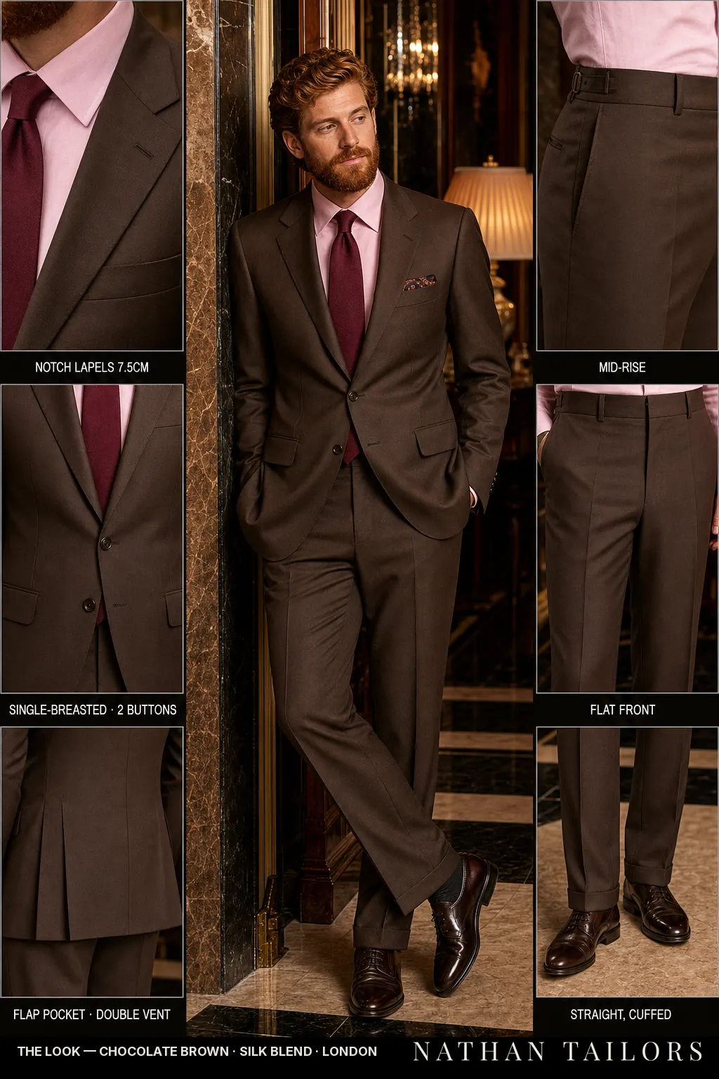chocolate brown single-breasted bespoke suit — custom tailored by Nathan Tailors, the Hoi An custom tailor