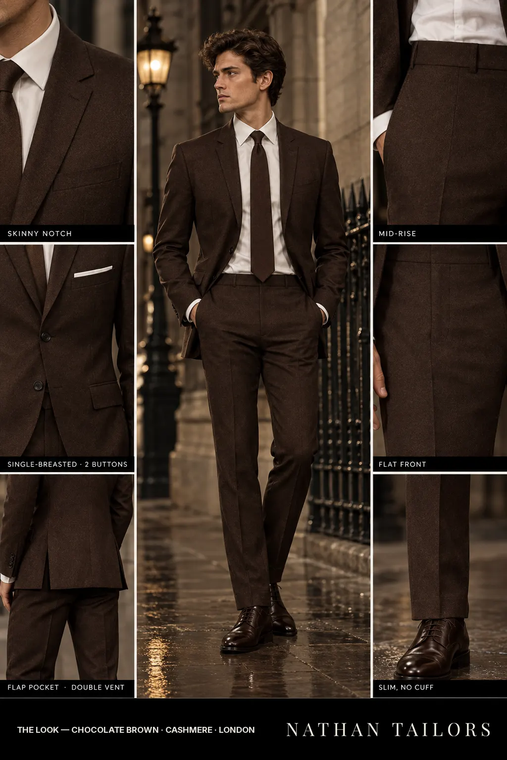 chocolate brown single-breasted bespoke suit โ custom tailored by Nathan Tailors, the Hoi An custom tailor