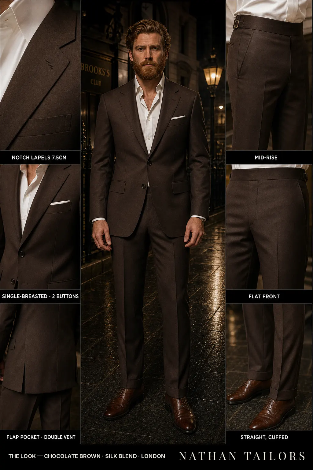 chocolate brown single-breasted bespoke suit — custom tailored by Nathan Tailors, the Hoi An custom tailor