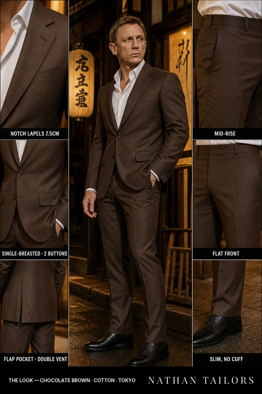 chocolate brown single-breasted bespoke suit — custom tailored by Nathan Tailors, the Hoi An custom tailor
