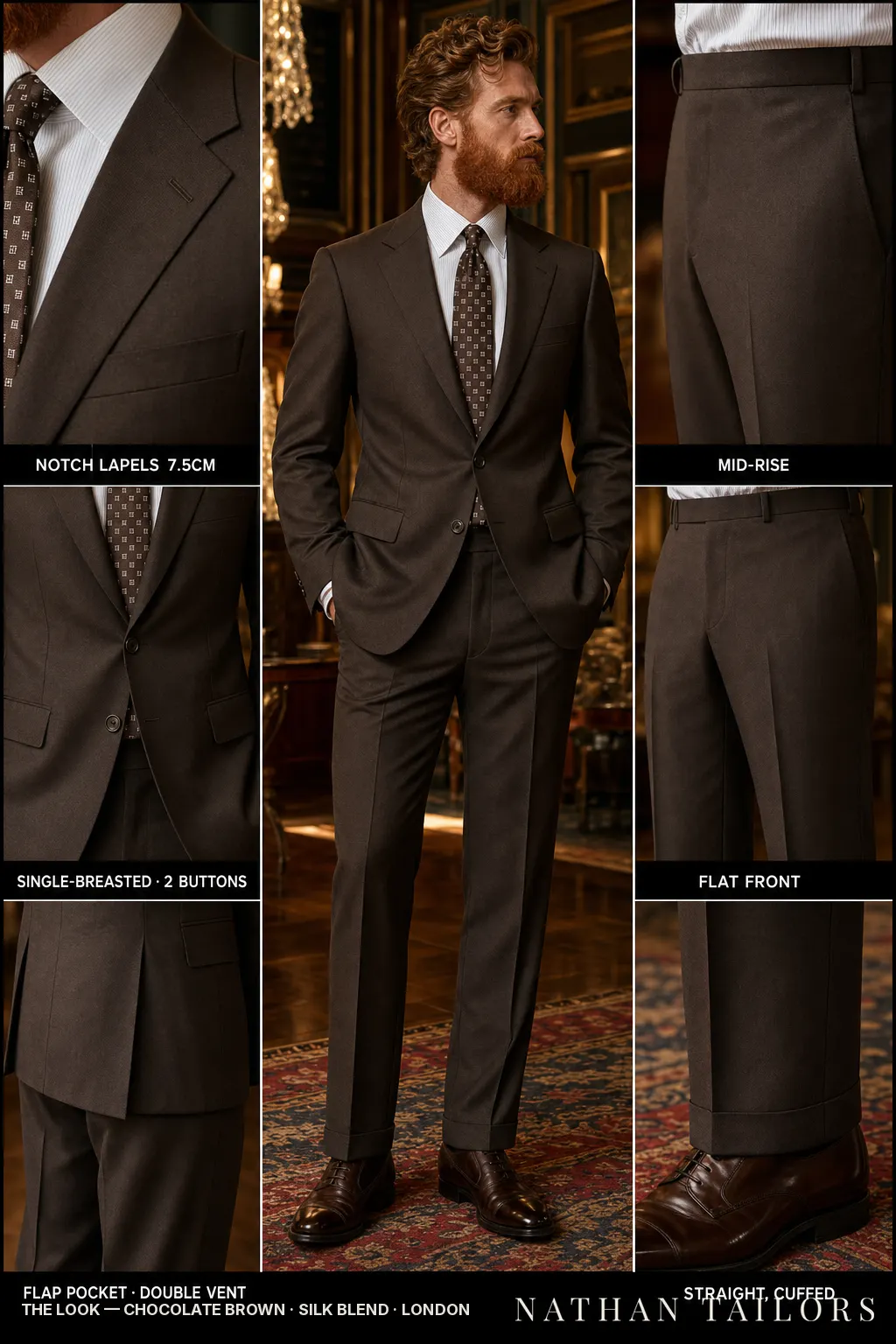 chocolate brown single-breasted bespoke suit — custom tailored by Nathan Tailors, the Hoi An custom tailor