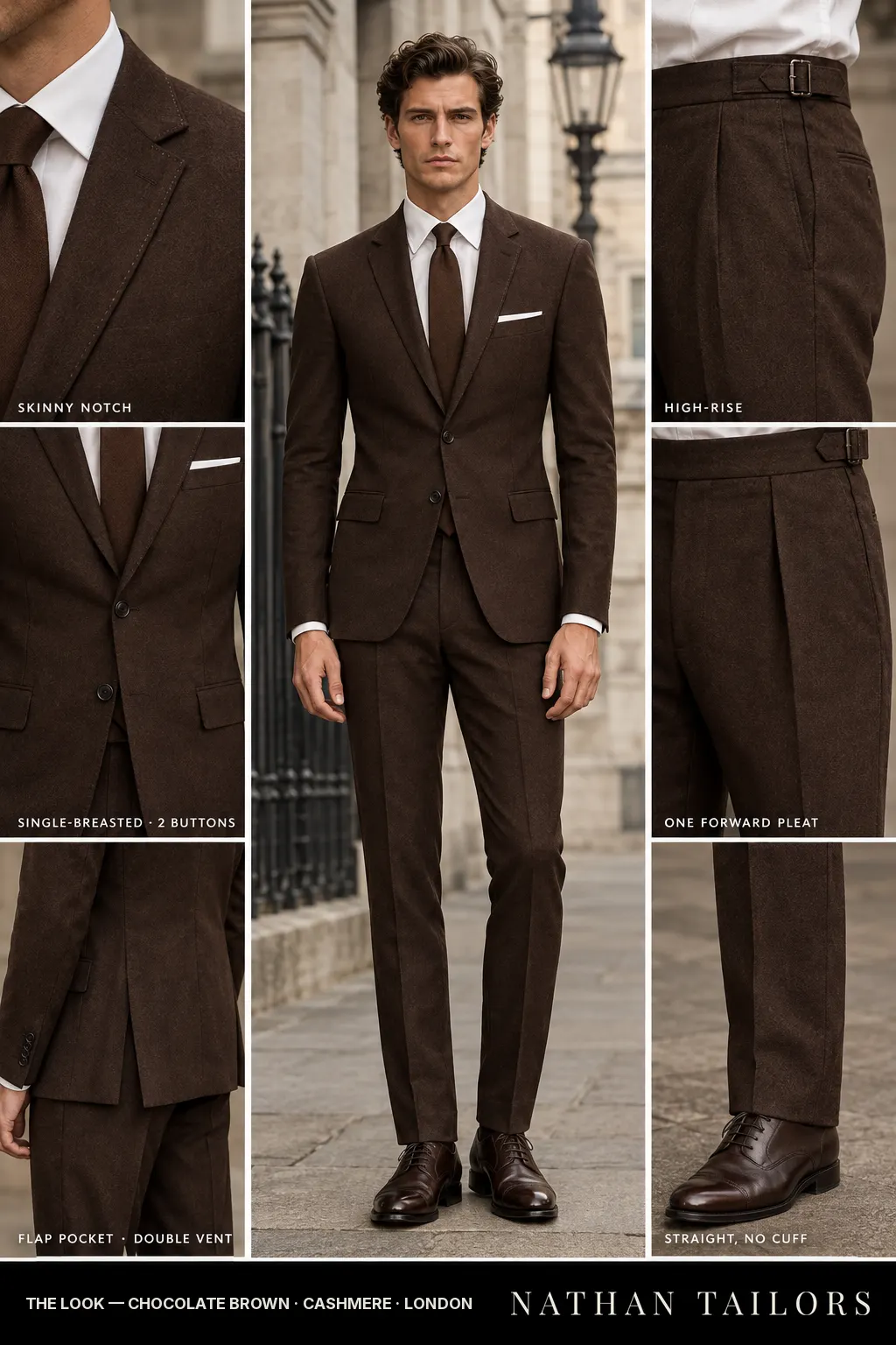 chocolate brown single-breasted bespoke suit โ custom tailored by Nathan Tailors, the Hoi An custom tailor