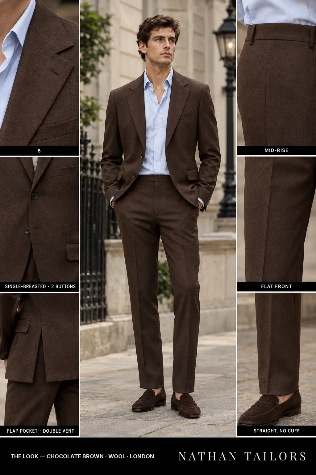 chocolate brown single-breasted bespoke suit — custom tailored by Nathan Tailors, the Hoi An custom tailor