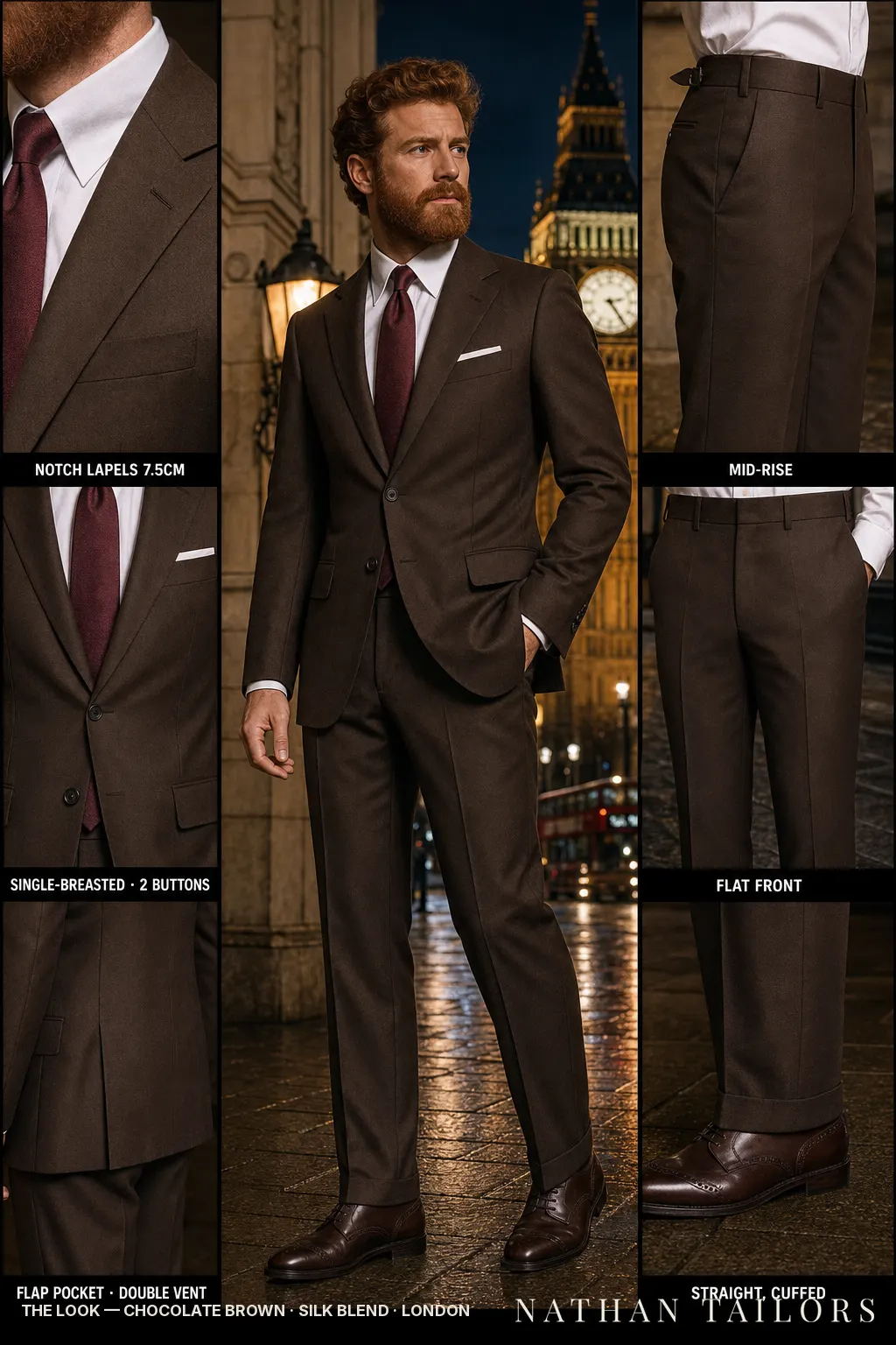 chocolate brown single-breasted bespoke suit — custom tailored by Nathan Tailors, the Hoi An custom tailor