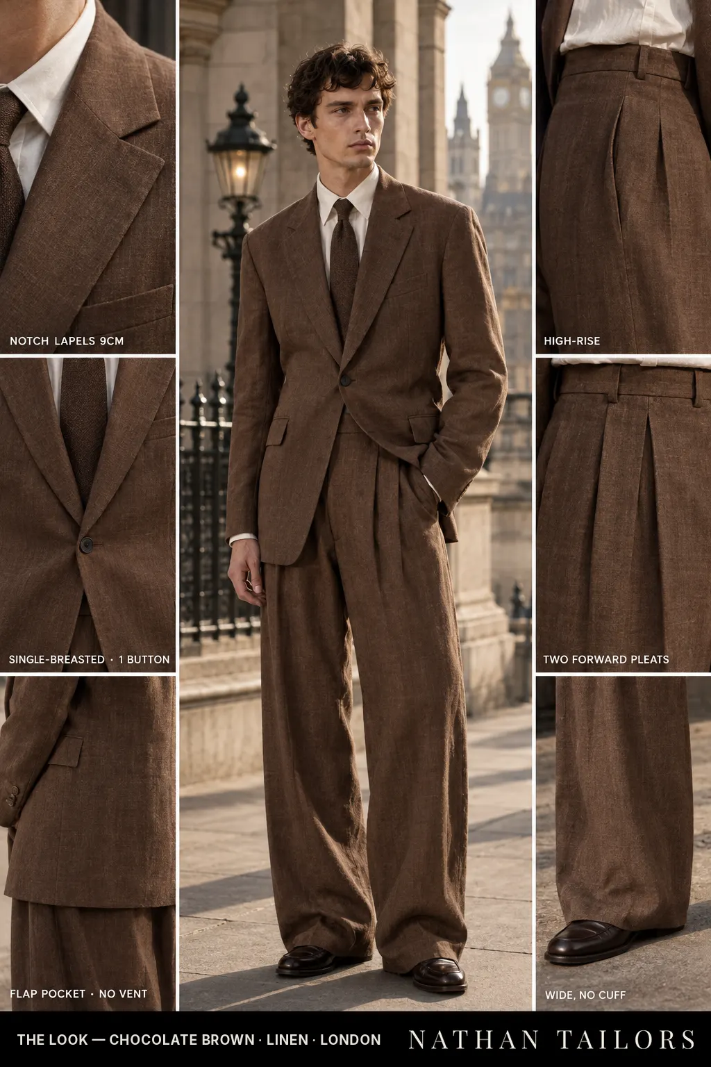 chocolate brown single-breasted bespoke suit — custom tailored by Nathan Tailors, the Hoi An custom tailor