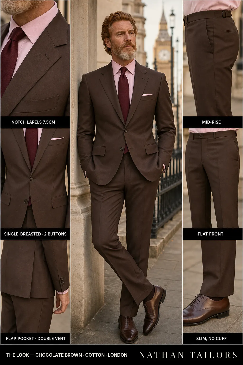 chocolate brown single-breasted bespoke suit — custom tailored by Nathan Tailors, the Hoi An custom tailor