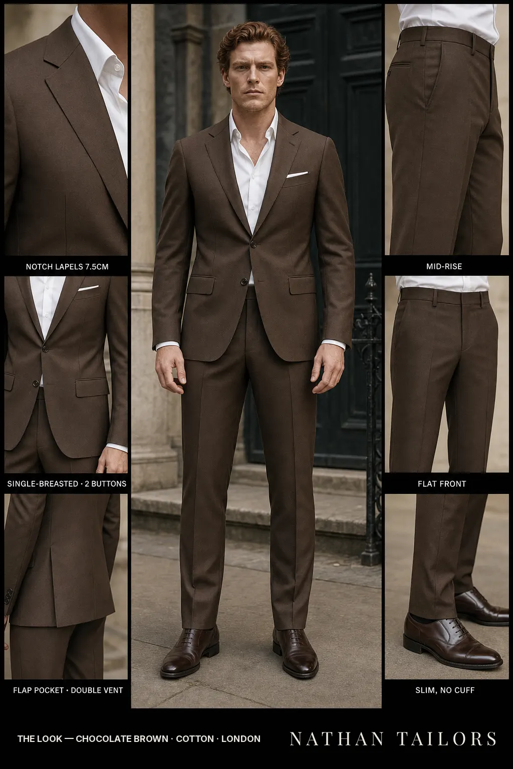 chocolate brown single-breasted bespoke suit — custom tailored by Nathan Tailors, the Hoi An custom tailor