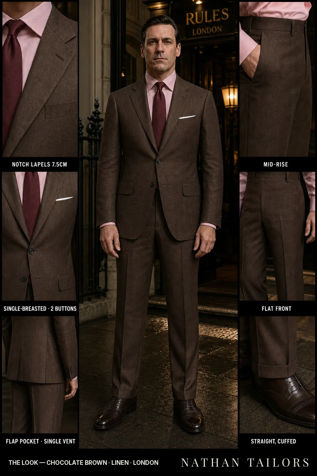 chocolate brown single-breasted bespoke suit — custom tailored by Nathan Tailors, the Hoi An custom tailor