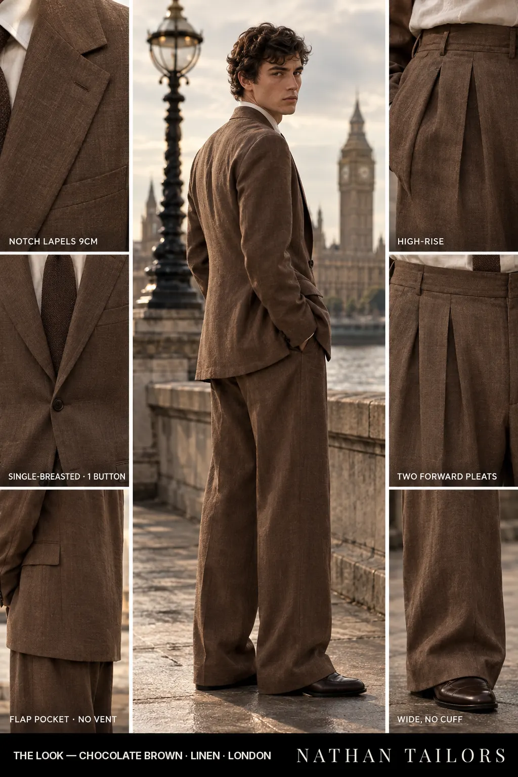chocolate brown single-breasted bespoke suit — custom tailored by Nathan Tailors, the Hoi An custom tailor