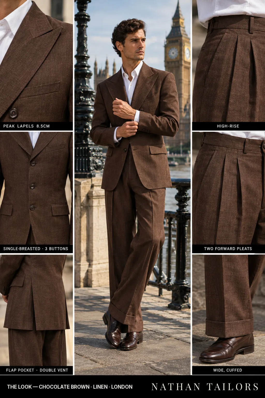 chocolate brown single-breasted bespoke suit — custom tailored by Nathan Tailors, the Hoi An custom tailor