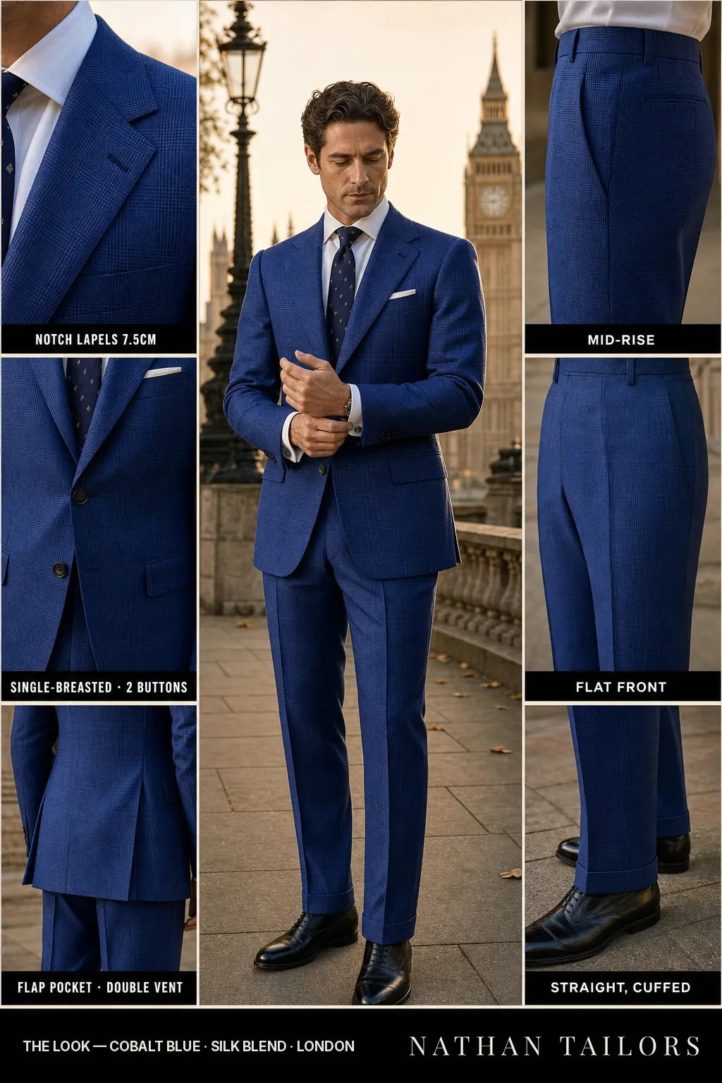 cobalt blue glen_plaid single-breasted bespoke suit — custom tailored by Nathan Tailors, the Hoi An custom tailor