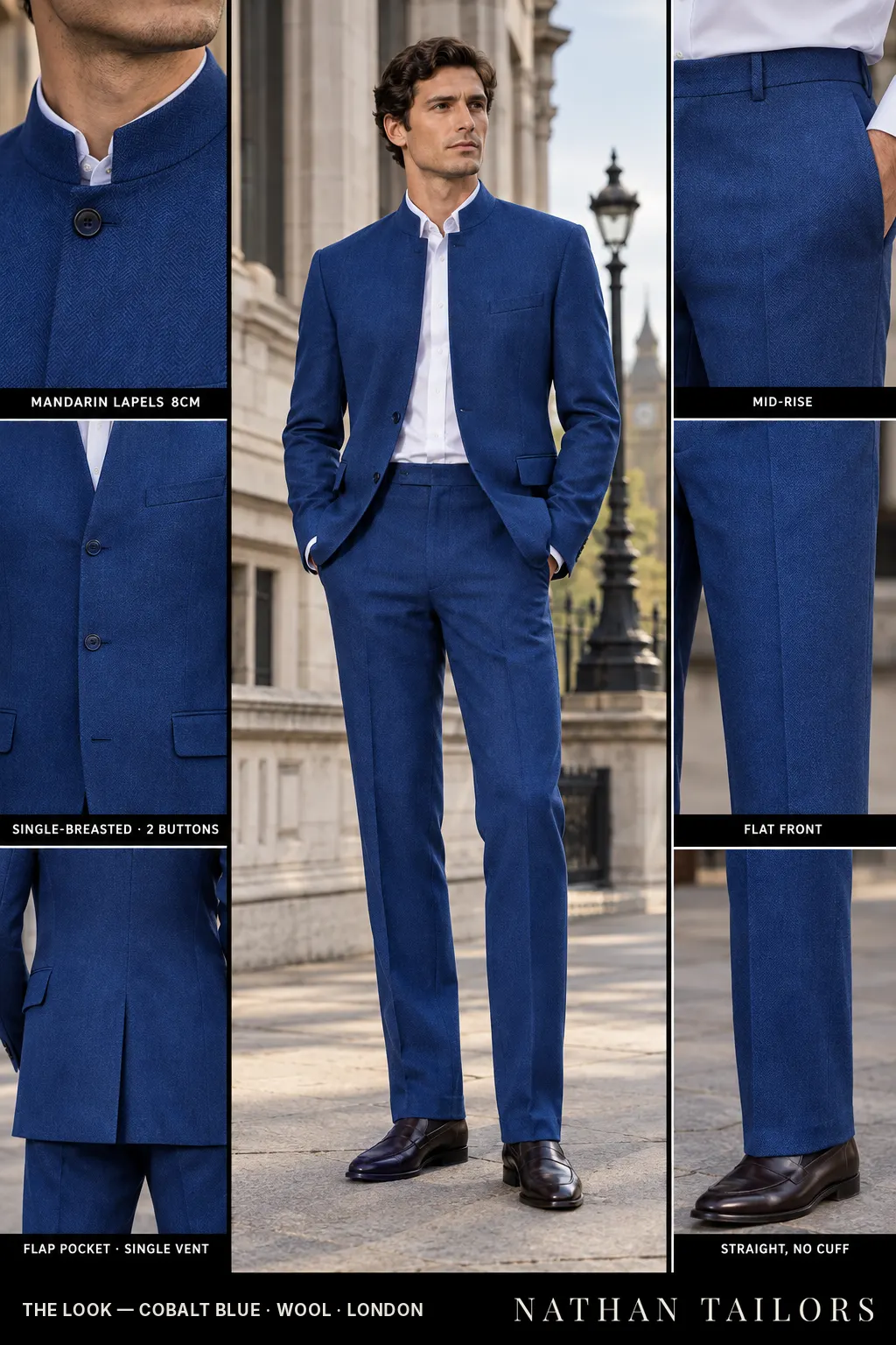 cobalt blue herringbone single-breasted bespoke suit โ custom tailored by Nathan Tailors, the Hoi An custom tailor
