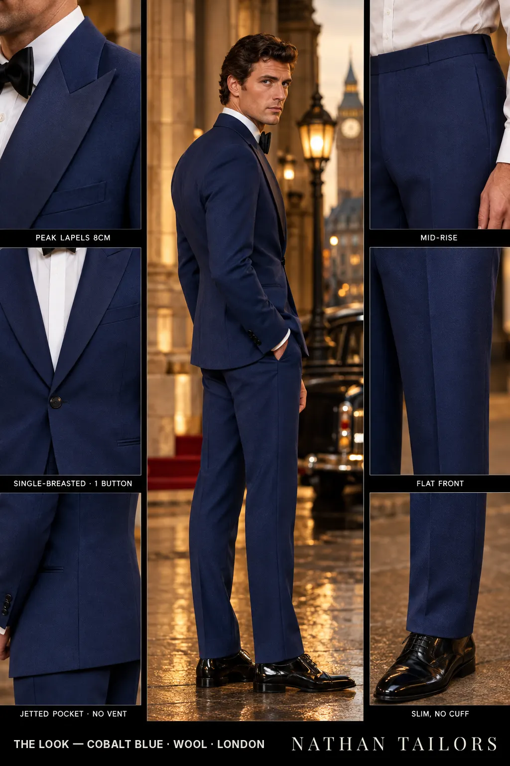 cobalt blue single-breasted bespoke suit — custom tailored by Nathan Tailors, the Hoi An custom tailor