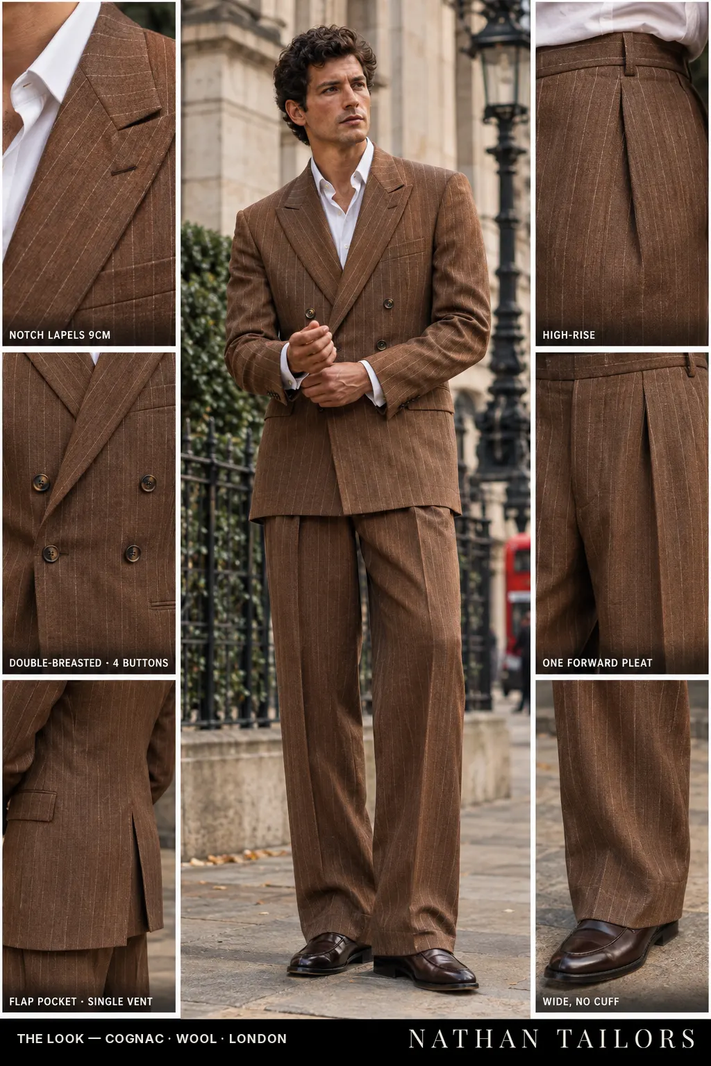 cognac chalk_stripe double-breasted bespoke suit — custom tailored by Nathan Tailors, the Hoi An custom tailor
