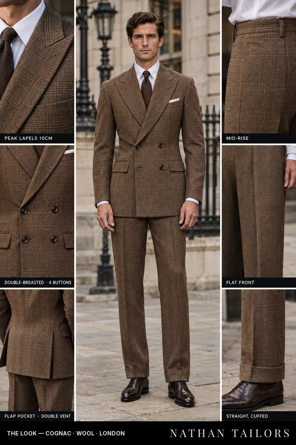 cognac glen_plaid double-breasted bespoke suit โ custom tailored by Nathan Tailors, the Hoi An custom tailor