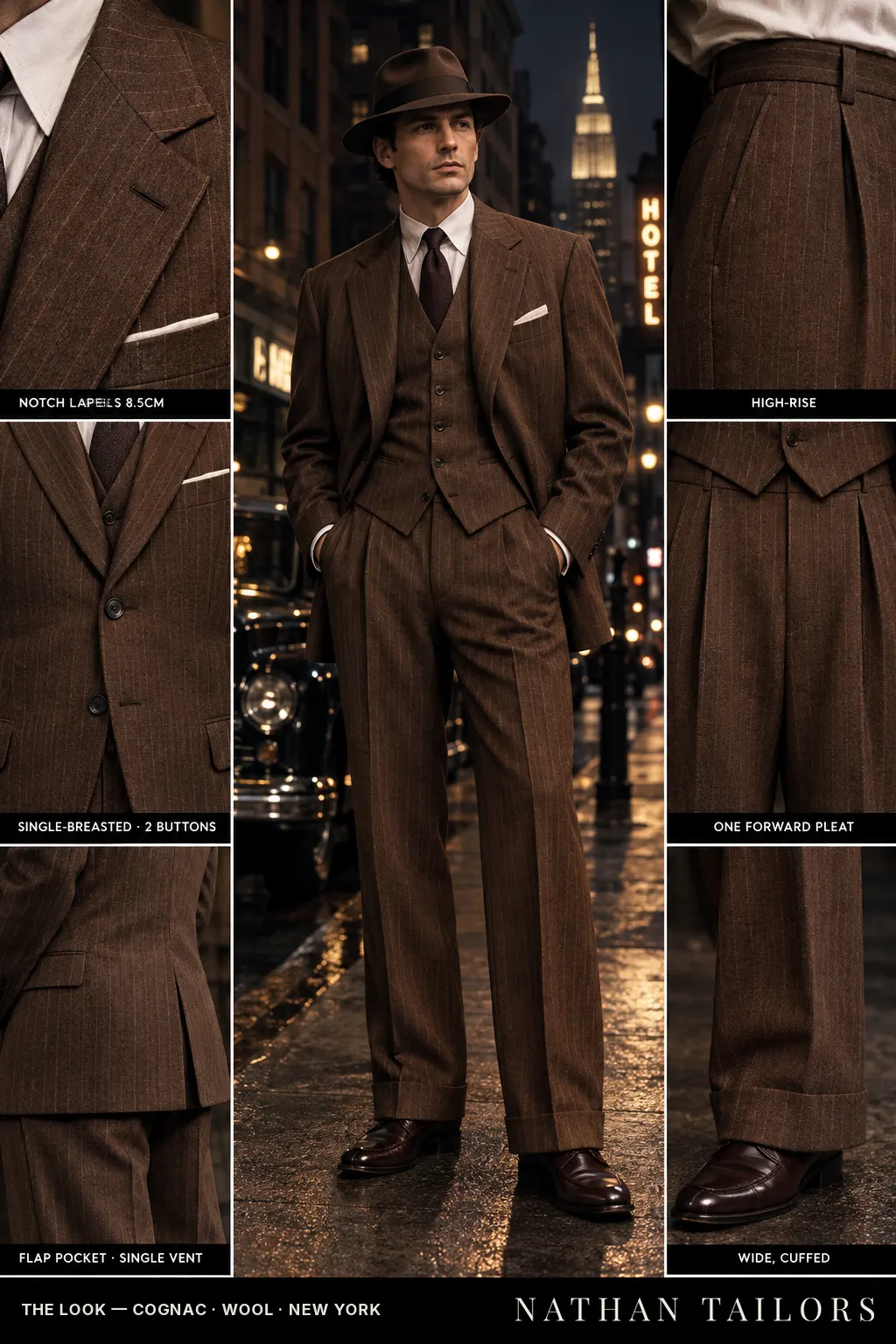 cognac pinstripe single-breasted bespoke suit — custom tailored by Nathan Tailors, the Hoi An custom tailor