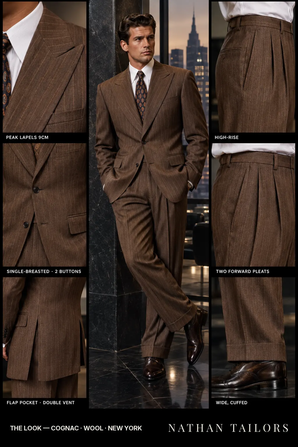 cognac pinstripe single-breasted bespoke suit — custom tailored by Nathan Tailors, the Hoi An custom tailor