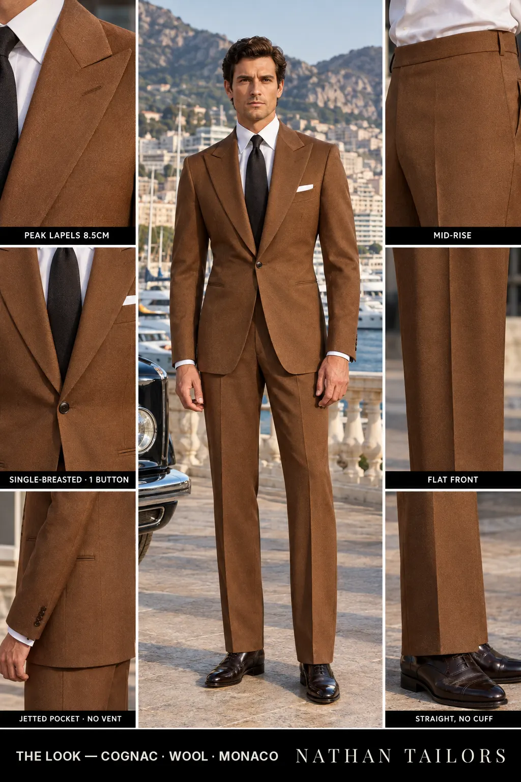 cognac single-breasted bespoke suit — custom tailored by Nathan Tailors, the Hoi An custom tailor